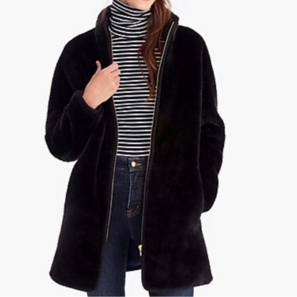 J Crew Black Zip Up Jacket Plush Teddy Long Sleeve Women's Medium